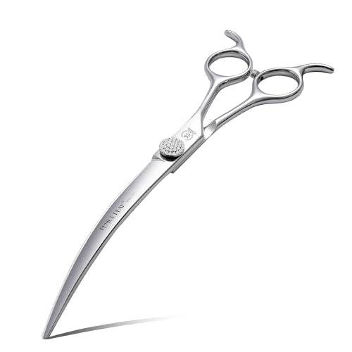 40° Extra Curved 7.5‘’ Super Curved Dog Grooming Scissors with Jewelled Screw 440C Stainless Steel Pet Grooming Bending Scissors with Symmetrical Handle for Groomer and Home User (Curved 40° / 7.5")