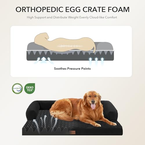 Waterproof Orthopedic Dog Bed for Medium Dogs (Black / 35.0"L x 22.0"W x 7.0"Th)