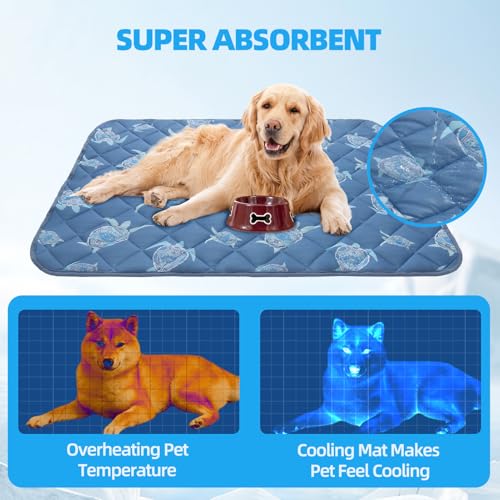 Dog Cooling Mat (Navy Blue Sea Turtle / Medium 19.5IN x 27.5IN)