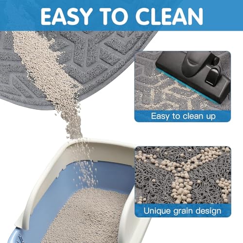 Waterproof Cat Litter Mat Large 35" x 24" Soft on Kitty Paws (A-Gray)