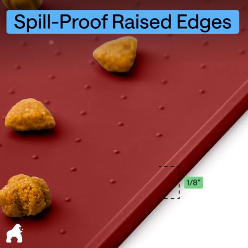 Dog Food Mat 100% Waterproof Silicone (Red / 32"l X 24"w)