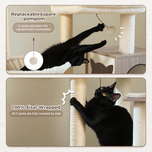 57.5" Cat Tree with Litter Box Enclosure (Grey / XL(18.9"L x 18.9"W x 57.5"H))