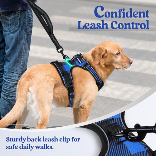 Dog Harness No Pull for Large Dogs with 2 Leash Clips (X-Large / Blue Plaid)