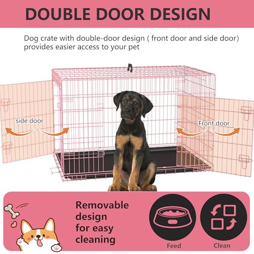 Extra Large Dog Crate Dog Kennel Cage with Double Door (Pink / 48.0"L x 29.0"W x 31.0"H)