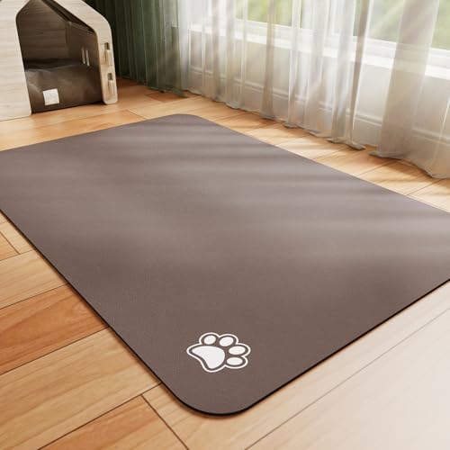 Dog Food Mat Absorbent Cat Mat for Food and Water (Paw Brown / 24"L x 16"W)