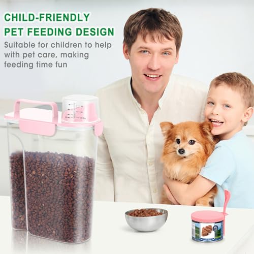 Pet Dog Cat Food Storage Container 5 to 7 lbs with Can Cover and Mixing Spoon (Pink 6Qt)