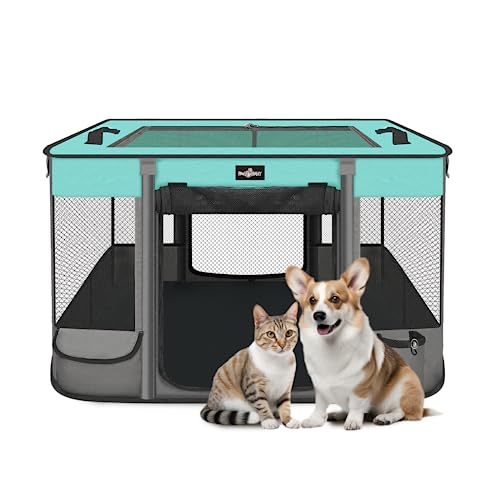 Foldable Pet Kitten Playpen (Black Teal 03 / Medium(32''×24''×21.5''))