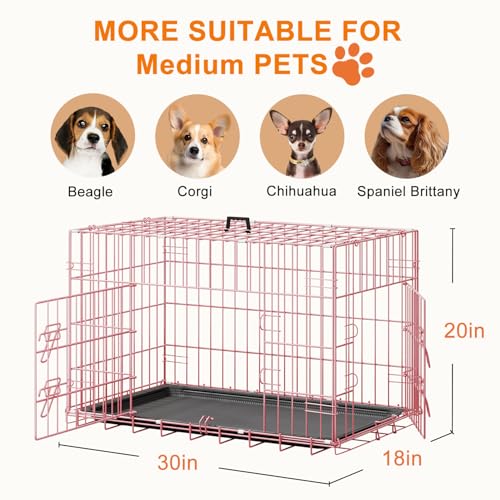 30" Foldable Metal Dog Crate (Pink)
