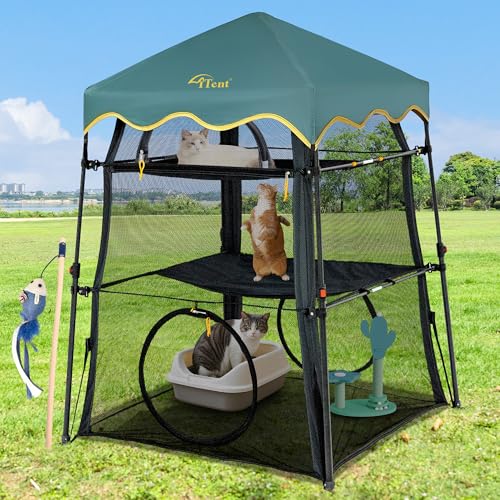 Instant 3 Tier Cat Catio Tent with 2 Interchangeable Covers (Black+Green)