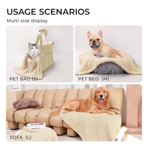 1 Pack 3 Calming Blankets Fluffy Premium Fleece Pet Blanket Soft Sherpa Throw for Dog Puppy Cat Beige Large (Large (Pack of 3) / Beige)
