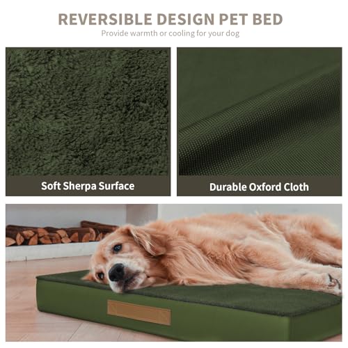 Orthopedic Waterproof Dog Bed for Small Dogs and Cats (Olive Green / 29.0"L x 18.0"W x 3.0"Th)