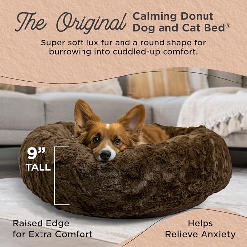 The Original Calming Donut Dog Bed for Medium Dogs up to 45 lbs (Dark Chocolate Lux / Medium)