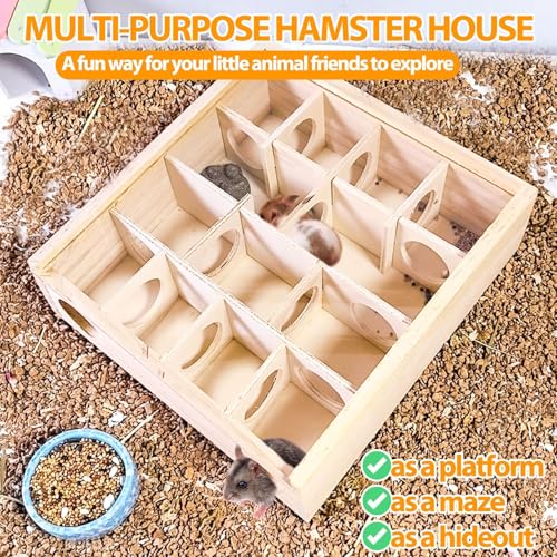 Wooden Hamster Tunnel Maze with Cover (Transparent-top hamster hideaway)