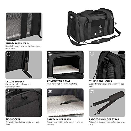 Large Soft Sided Cat and Pet Carrier for Cats and Puppies up to 25Lbs (20.0"L x 13.0"W x 13.0"H / Black)