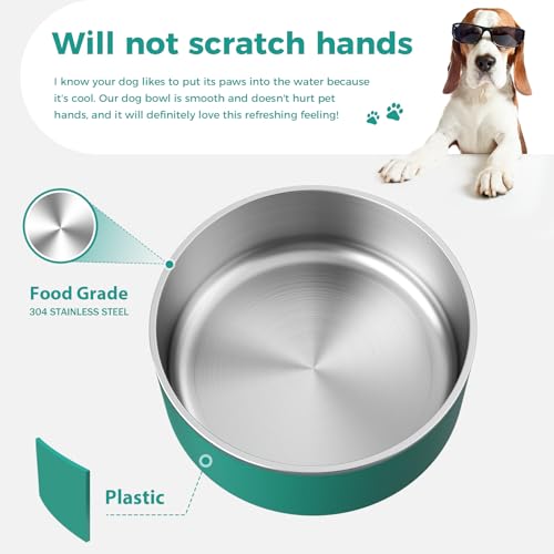Dog Bowl Stainless Steel Food and Water Bowl (64 oz / Deep Green)