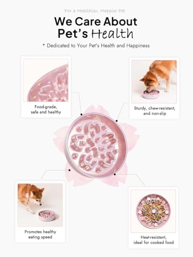 Ceramic Slow Feeder Dog Bowls Small Breed (Sakura Pink / S-0.6 Cups)