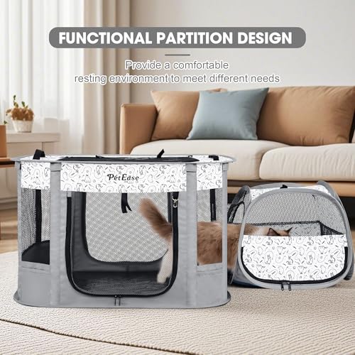 Portable Cat Playpen with Litter Box (Light gray)