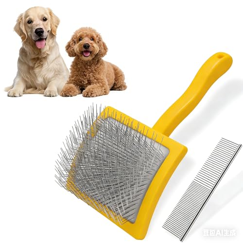 2PCS Slicker Brush for Dogs & Pet Comb (Yellow / Large)