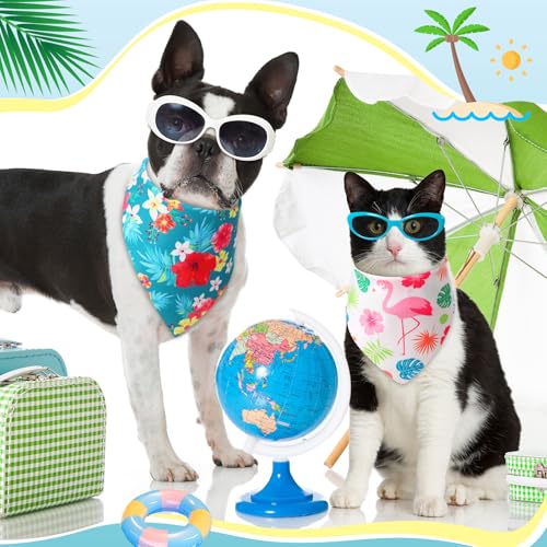 50 Pcs Hawaiian Dog Bandanas Bulk for Dogs Soft Bibs Adjustable Triangle Pet Bandana for Small Medium Large Costume (Hawaii Pattern / 25.6 x 17.7 x 17.7 Inch)