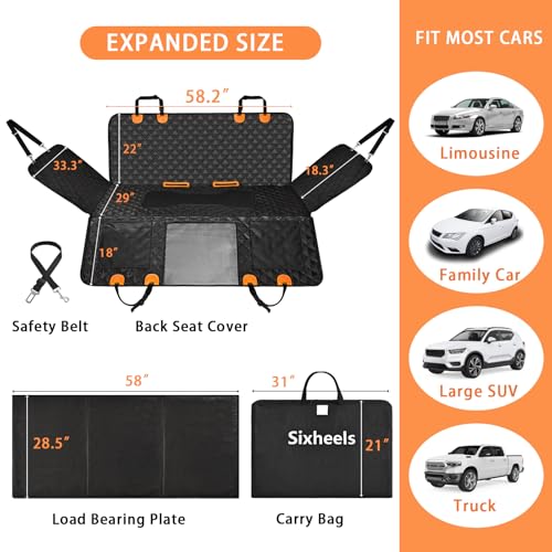 Dog Back Seat Cover Hard Bottom Truck Back Seats Protector (For Full Size Truck / Full Size SUV / Black with Hard Bottom)