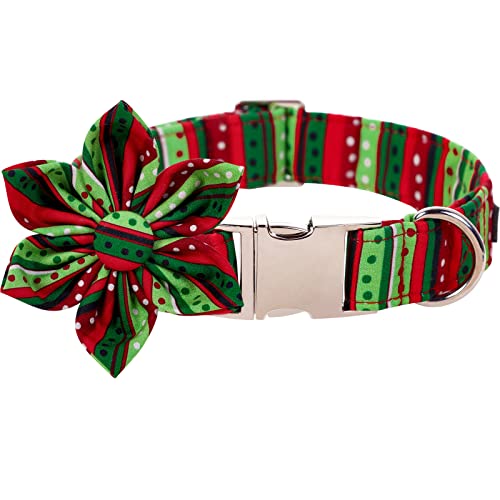 Christmas Dog Collar with Flower (Large (Pack of 1) / Red&Green Dot(Flower))