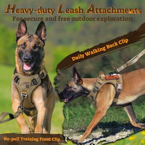 Tactical Dog Harness for Large Dogs (Xl(chest:23.6"-41.8",neck:21.7"-32.3",back:9.1") / Brown)
