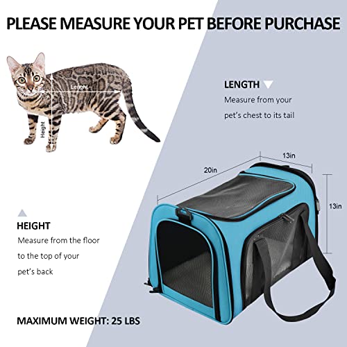 Large Cat Carriers Dog Carrier Pet Carrier for Large Cats Dogs Puppies up to 25Lbs (20.0"L x 13.0"W x 13.0"H / Blue)