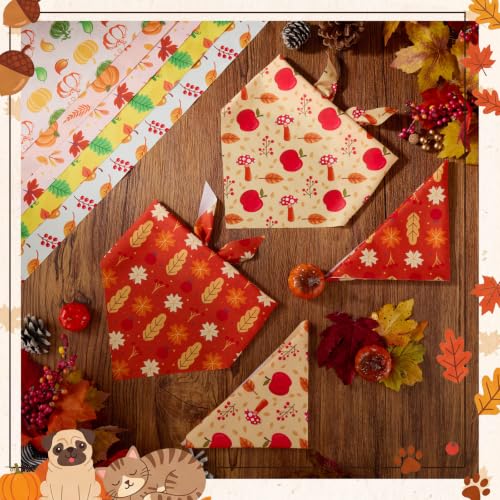 100 Pcs Fall Dog Bandanas Bulk Autumn Pumpkin Maple Leaves Pattern (25.6 x 17.7 x 17.7 Inch / Fall)