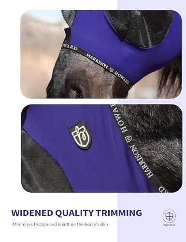 Horse Fly Mask with Forelock Opening Stretch Breathable and Comfortable for Horses UV (Navy / L)