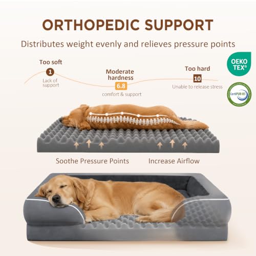 Waterproof Orthopedic Dog Bed for Extra Large Dogs (42.0"L x 30.0"W x 8.5"Th / Dark Grey)