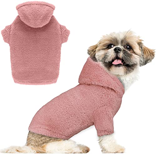 Fuzzy Dog Sweaters for Small Dogs Dog Hoodie Pet Clothes Warm Soft Cozy Coats Hooded Sweatshirt Fleece Small Pet Hoodies Sweater (Small / Pink)