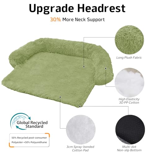 Calming Dog Bed Fluffy Plush Dog Mat for Furniture Protector with Removable Washable Cover for Large Medium Small Dogs and Cats (Grass Green / 41.0"L x 37.0"W x 6.0"Th)