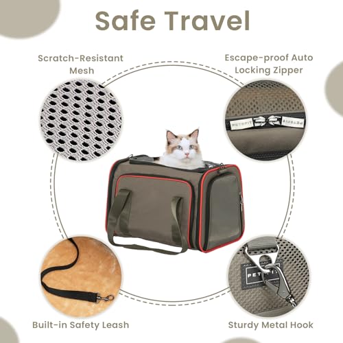 Airline Approved Expandable Large Cat Carrier Small Dog Carrier (17.0"L x 11.0"W x 11.0"H / Gray Brown)