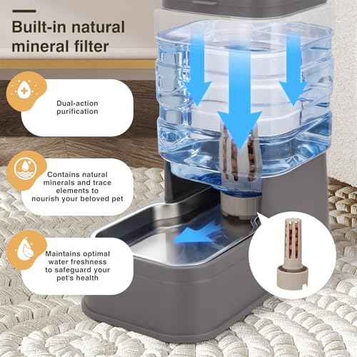 2 Pack Automatic Cat Feeder and Water Dispenser 1.3 Gallon Dog Gravity Food Feeder and Water with Ice Pack Stainless Steel Dry Food and Water Bowl for Small Medium Large Pets (Grey)
