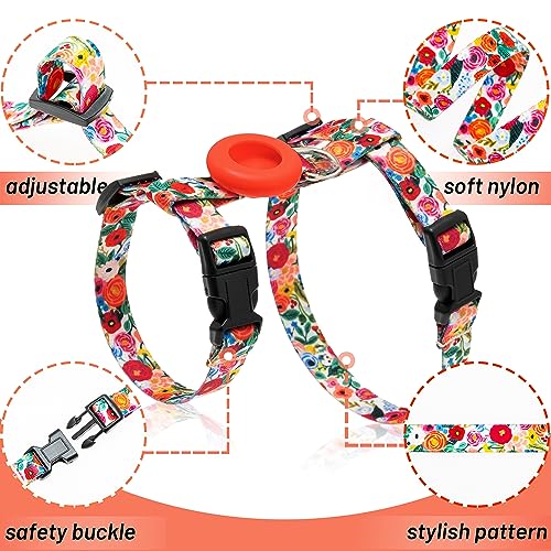 Cat Harness and Leash Escape Proof for Walking Travel Outdoor (Floral / Neck:7.6"-12" chest:10.6"-18")