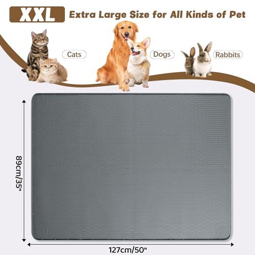 Cat Food Mat Extra Large Silicone Pet Bowl Mat 50''x35'' (Dark Grey / 50"L x 35"W)