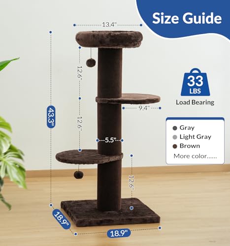 43" Short Plush Cat Scratching Post with Perch & Bed (Chestnut)