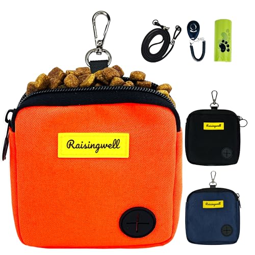 Dog Treat Pouch for Pet Walking and Training with Clicker Poop Bags Small Fanny Zipper Pack Holder for Puppy Snack Dispenser Kit for Leash and Outdoor Use (One Bag / a3.Orange)