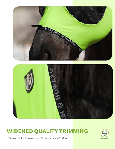 Horse Fly Mask with Forelock Opening Stretch Breathable and Comfortable for Horses UV (Fluorescent Yellow / M)