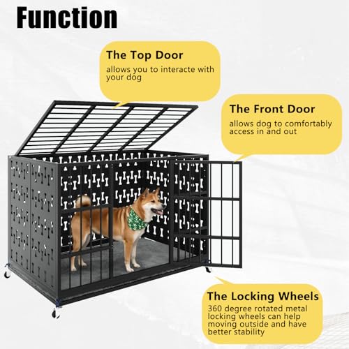 48" Heavy Duty Indestructible Privacy Enclosed Dog Crate with Mat (47.2"L x 29.9"W x 35.4"H / Black)