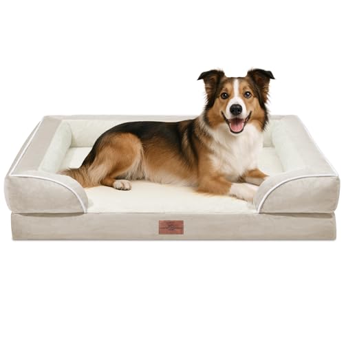 Waterproof Orthopedic Dog Beds for Large Sized Dog (38.0"L x 25.0"W x 7.0"Th / Beige)