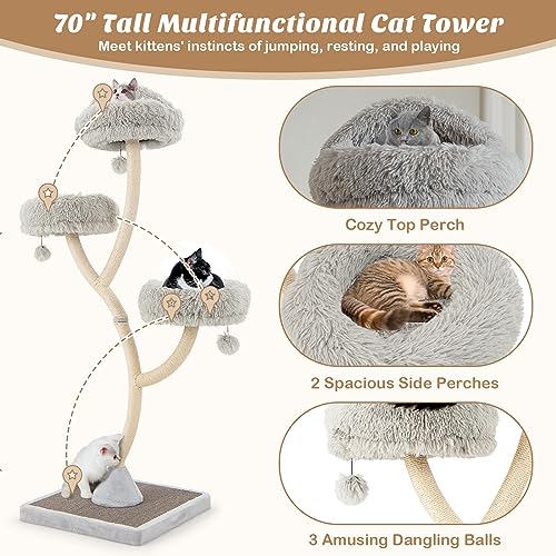 70" Tall Cat Tree (Grey)