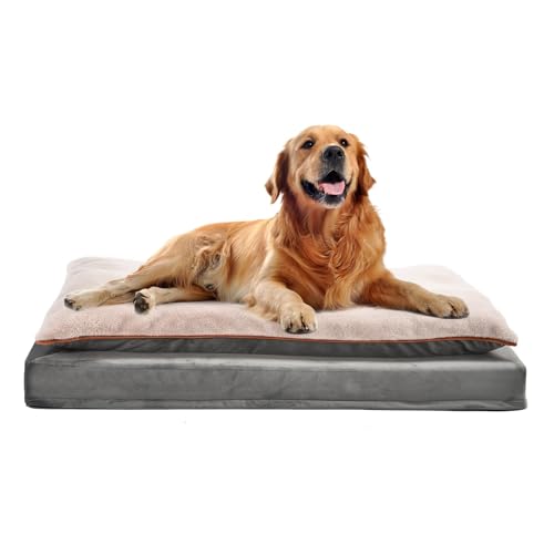 Washable Dog Bed with Cooling Gel Memory Foam (Plush Cushion Bed / Giant / Grey)