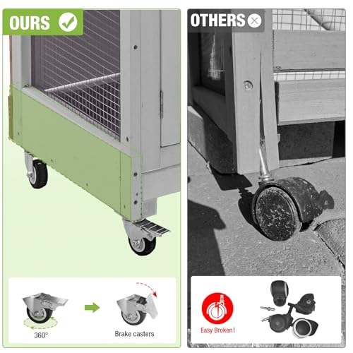 Rabbit Hutch Indoor Mobile Outdoor Bunny Cage with Openable Middle Door (Grey / 36.0"L x 17.7"W x 36.4"H)