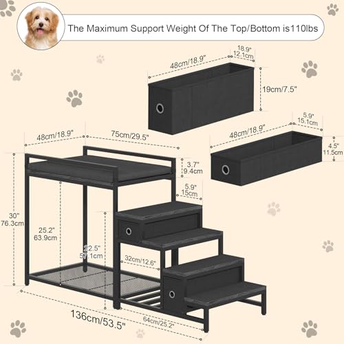 Pet Bunk Bed with Removable Stairs and 2 Drawers (Black)