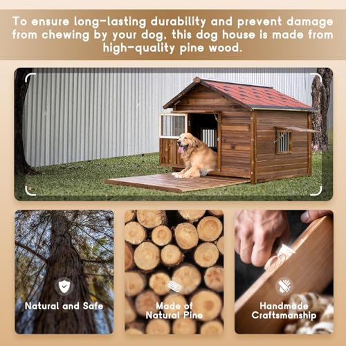 Luxury Solid Pine Wood Dog House for Medium or Small Dogs (Wood / L)