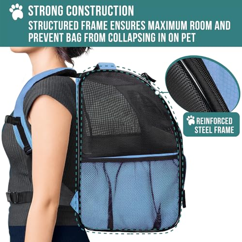 Dog Backpack Carrier Airline Approved Cat Pet Puppy Bag (Light Blue)