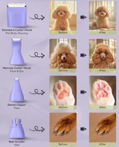 4 in 1 Rechargeable Dog Clippers Grooming Kit with 2 Speeds and Low Noise (Purple)