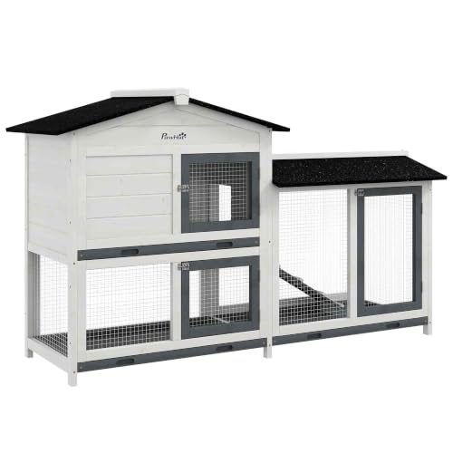 62" Rabbit Hutch with Run Area for Rabbits (White)
