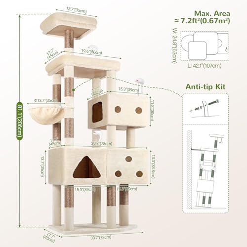 Extra Large Cat Tower for Big Cats 20 lbs (81 inch / Beige)